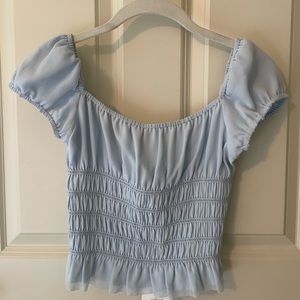 Wilfred Light Blue Short Sleeve Peplum Top